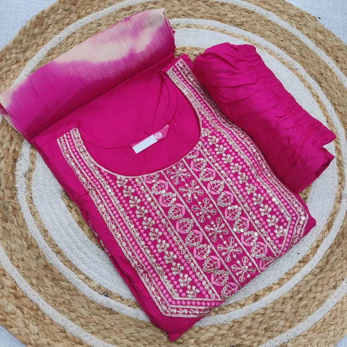 Premium Rayon Straight Top Bottom Dupatta Set | TS3374